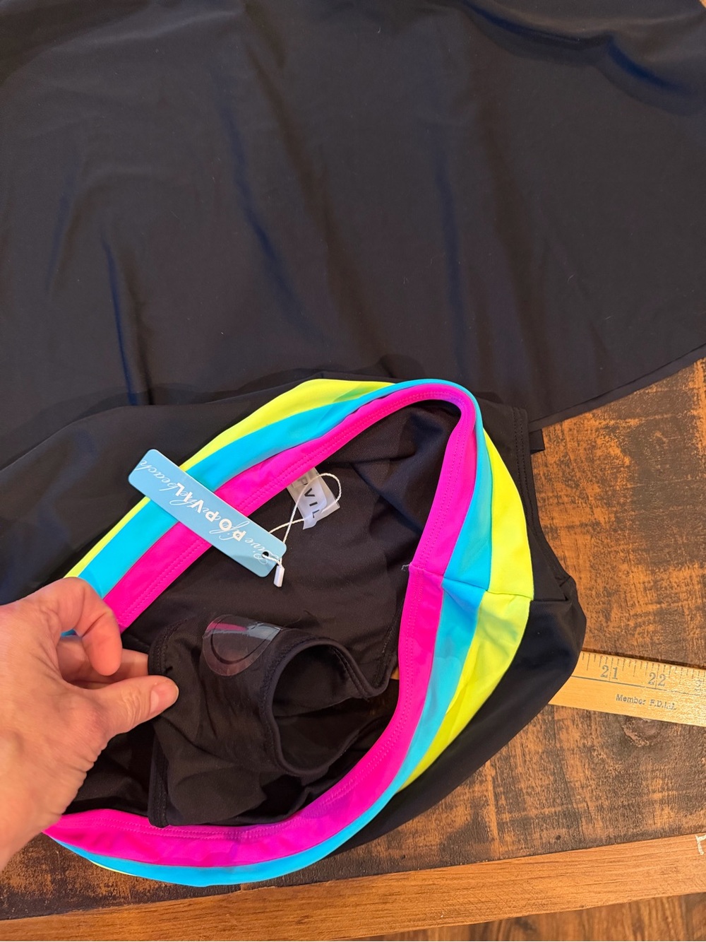 Bikini with matching skirt with Neon Stripe Accents - Picture 6 of 6